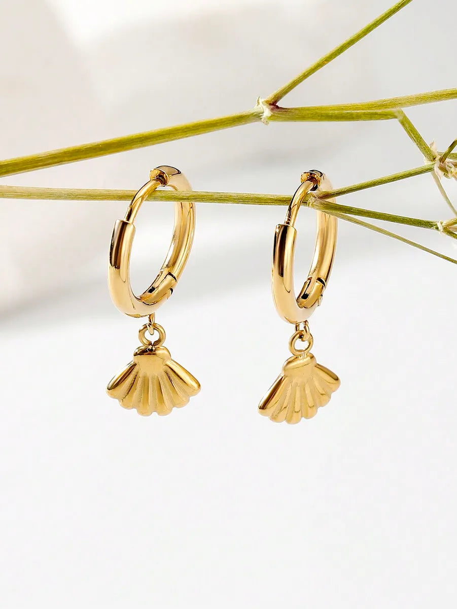 1 Pair Simple Style Shell Stainless Steel 18K Gold Plated Drop Earrings