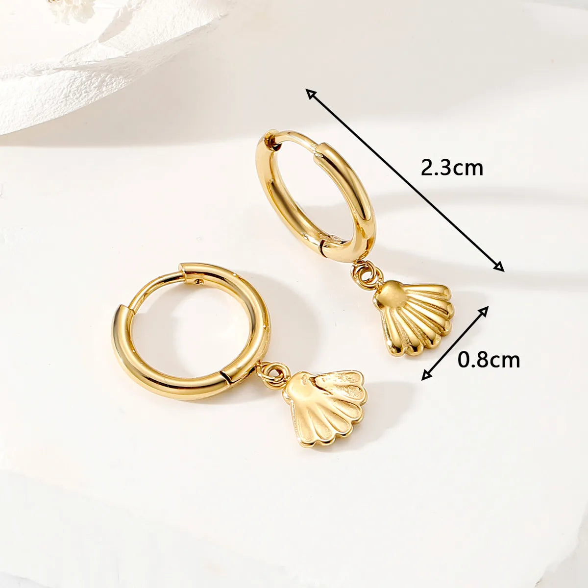 1 Pair Simple Style Shell Stainless Steel 18K Gold Plated Drop Earrings