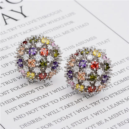 1 Pair Simple Style Shiny Ball Plating Inlay Copper Zircon White Gold Plated Ear Studs