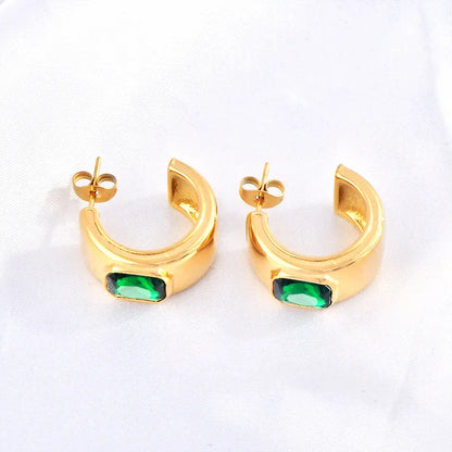 1 Pair Simple Style Shiny C Shape Inlay 304 Stainless Steel Rhinestones 18K Gold Plated Ear Studs