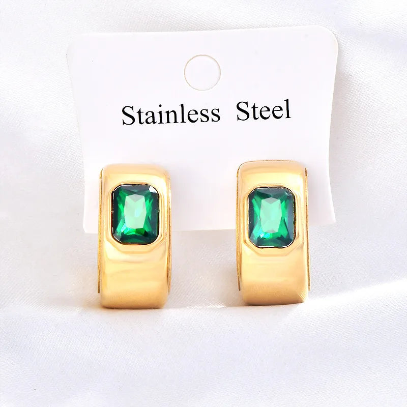 1 Pair Simple Style Shiny C Shape Inlay 304 Stainless Steel Rhinestones 18K Gold Plated Ear Studs