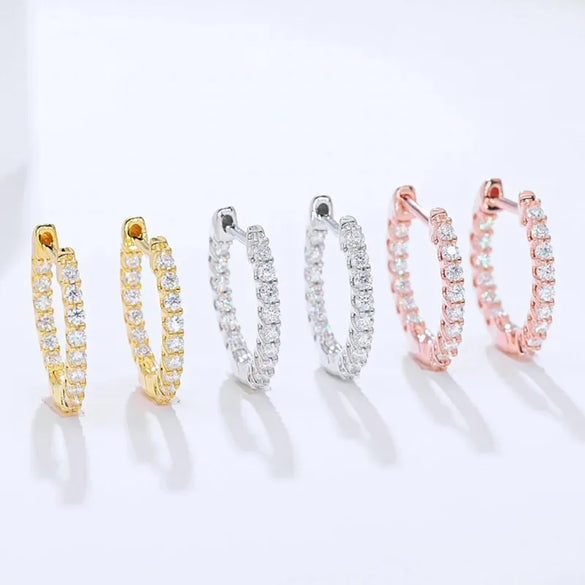 1 Pair Simple Style Shiny Circle GRA Certificate Inlay Sterling Silver Moissanite Rhodium Plated Earrings