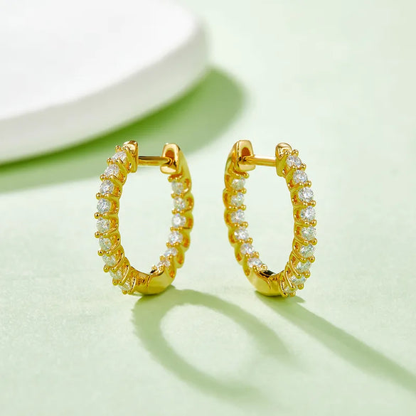 1 Pair Simple Style Shiny Circle GRA Certificate Inlay Sterling Silver Moissanite Rhodium Plated Earrings