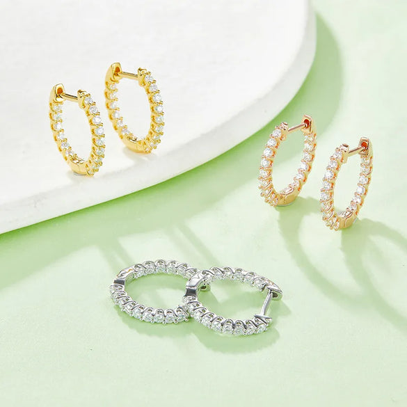 1 Pair Simple Style Shiny Circle GRA Certificate Inlay Sterling Silver Moissanite Rhodium Plated Earrings