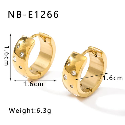 1 Pair Simple Style Shiny Circle Heart Shape Plating Inlay 304 Stainless Steel Zircon 18K Gold Plated Earrings