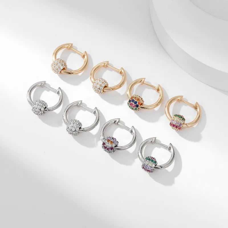 1 Pair Simple Style Shiny Circle Round Plating Inlay Copper Zircon White Gold Plated Gold Plated Earrings