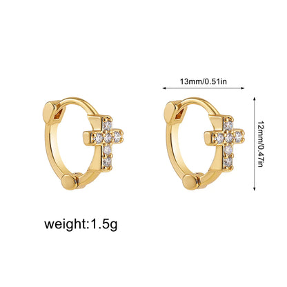 1 Pair Simple Style Shiny Cross Circle Inlay 304 Stainless Steel Zircon Earrings