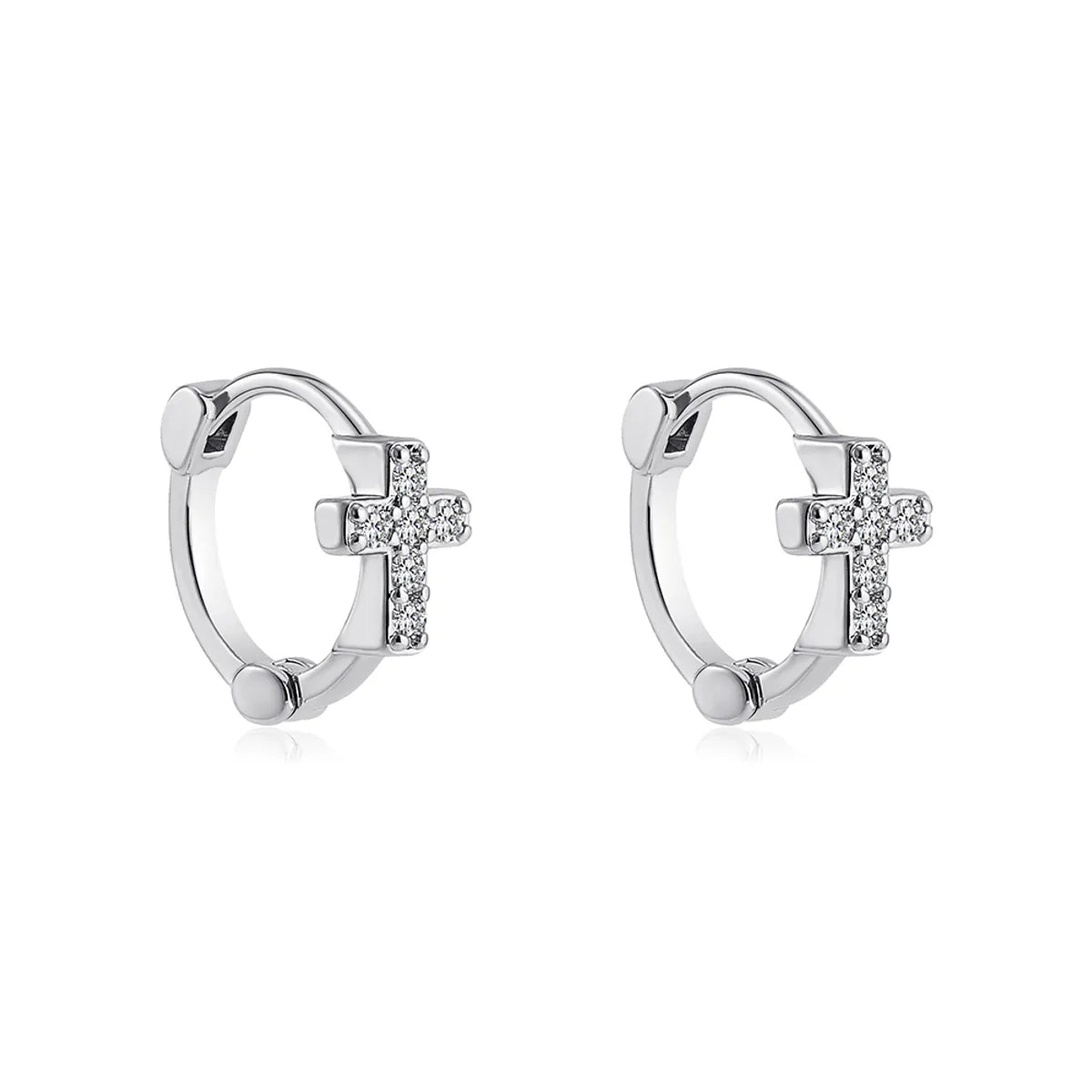 1 Pair Simple Style Shiny Cross Circle Inlay 304 Stainless Steel Zircon Earrings