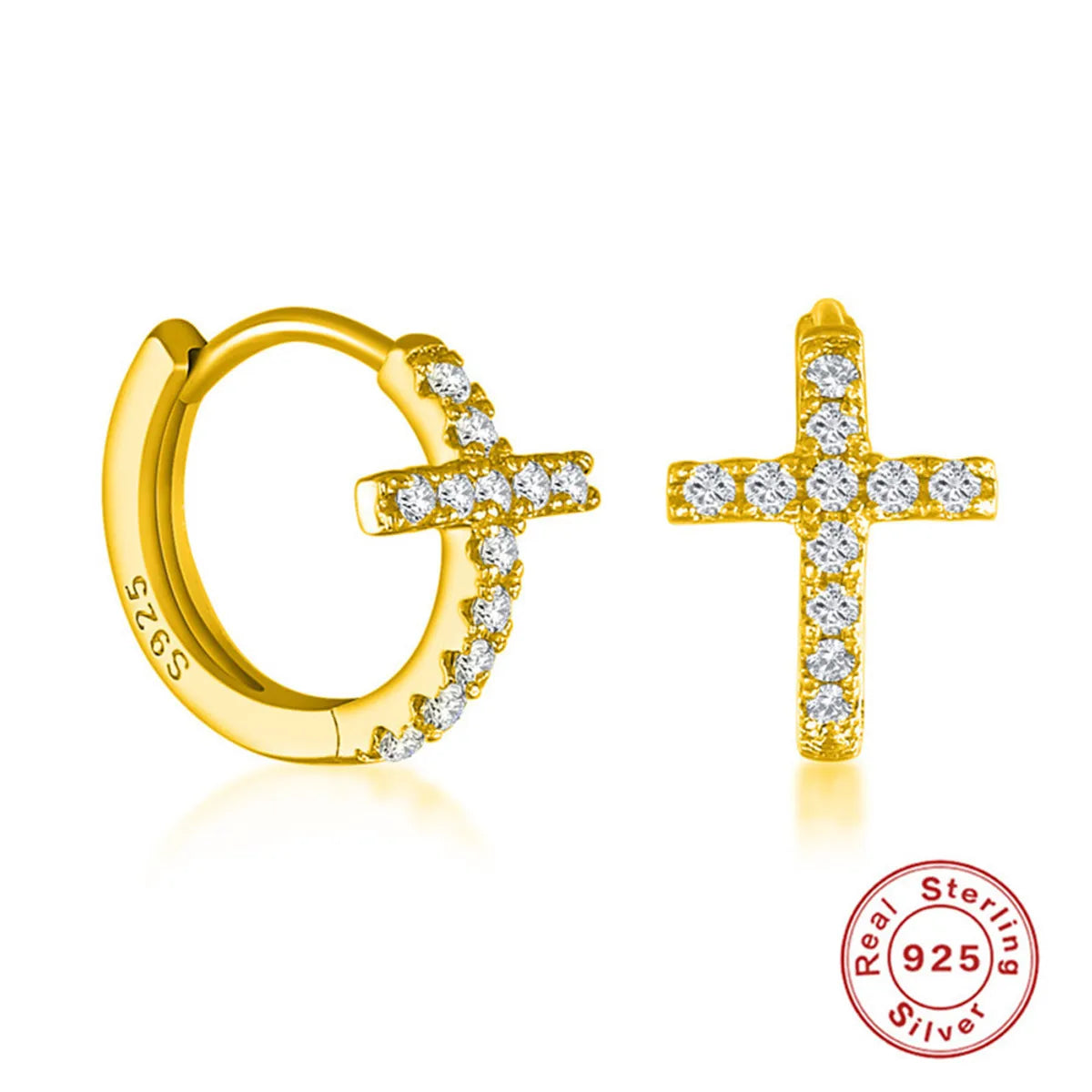 1 Pair Simple Style Shiny Cross Plating Inlay Sterling Silver Zircon Earrings