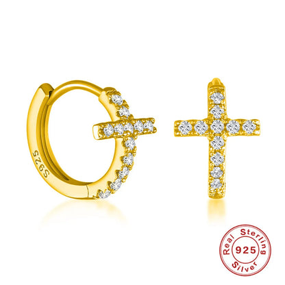 1 Pair Simple Style Shiny Cross Plating Inlay Sterling Silver Zircon Earrings