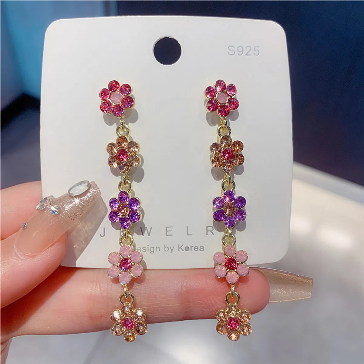 1 Pair Simple Style Shiny Flower Inlay Alloy Rhinestones Drop Earrings