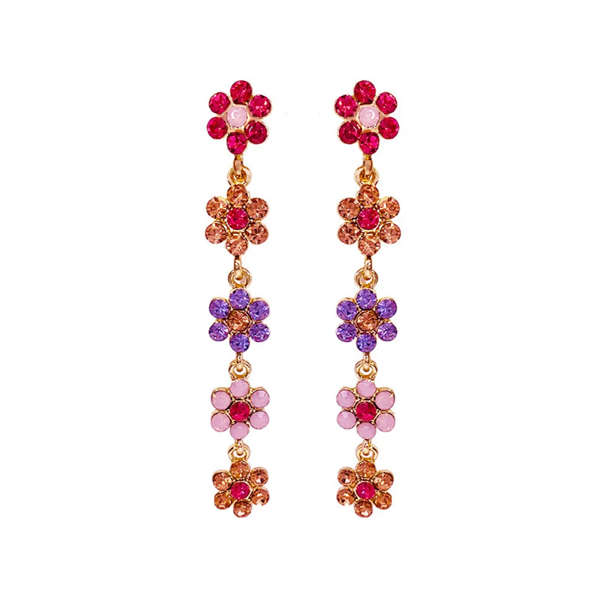 1 Pair Simple Style Shiny Flower Inlay Alloy Rhinestones Drop Earrings