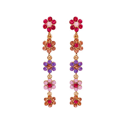 1 Pair Simple Style Shiny Flower Inlay Alloy Rhinestones Drop Earrings