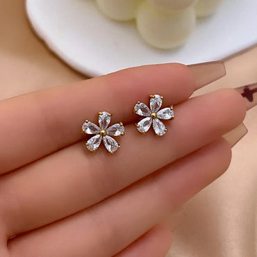 1 Pair Simple Style Shiny Flower Plating Inlay Copper Zircon Gold Plated Ear Studs