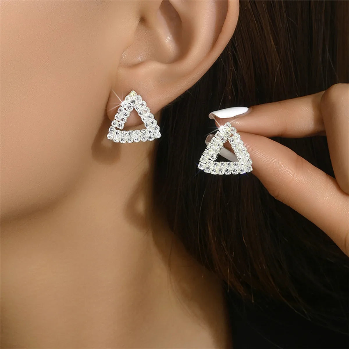 1 Pair Simple Style Shiny Geometric Inlay Alloy Glass Rhinestones Ear Studs