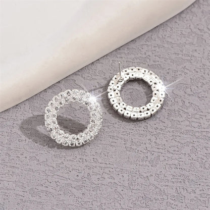 1 Pair Simple Style Shiny Geometric Inlay Alloy Glass Rhinestones Ear Studs