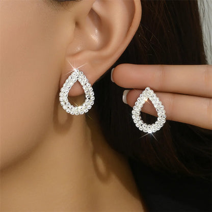 1 Pair Simple Style Shiny Geometric Inlay Alloy Glass Rhinestones Ear Studs