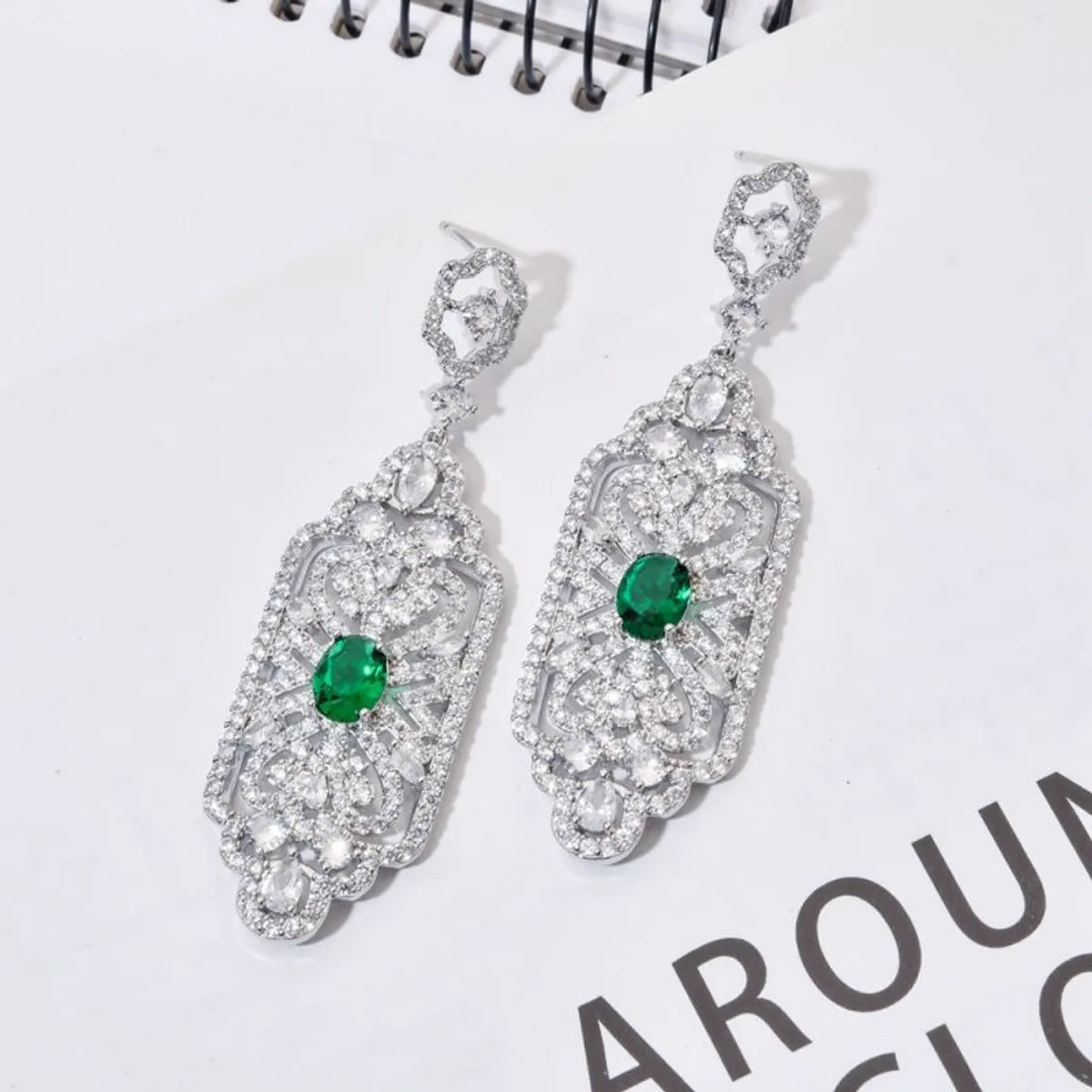 1 Pair Simple Style Shiny Geometric Plating Hollow Out Inlay Copper Zircon White Gold Plated Drop Earrings