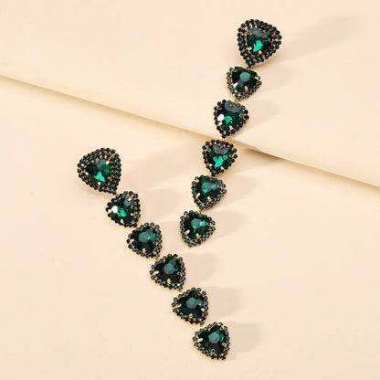 1 Pair Simple Style Shiny Heart Shape Inlay Alloy Glass Drop Earrings