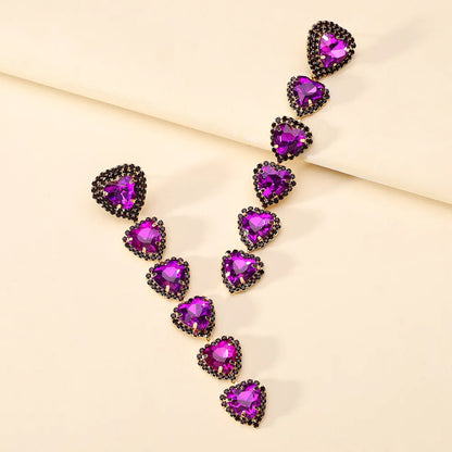 1 Pair Simple Style Shiny Heart Shape Inlay Alloy Glass Drop Earrings