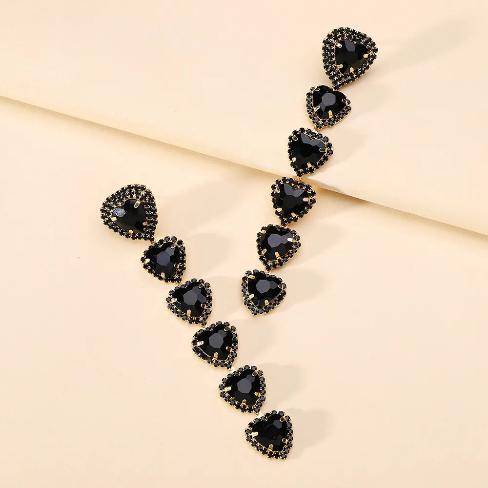 1 Pair Simple Style Shiny Heart Shape Inlay Alloy Glass Drop Earrings