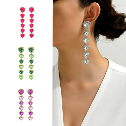 1 Pair Simple Style Shiny Heart Shape Inlay Alloy Glass Drop Earrings