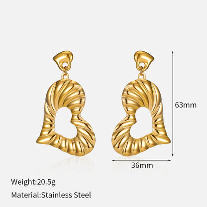 1 Pair Simple Style Shiny Heart Shape Plating 304 Stainless Steel 18K Gold Plated Drop Earrings