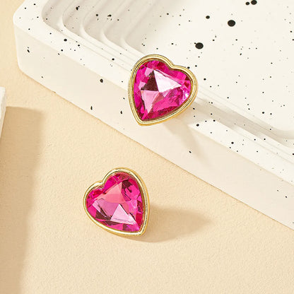 1 Pair Simple Style Shiny Heart Shape Plating Inlay Alloy Gem Ear Studs