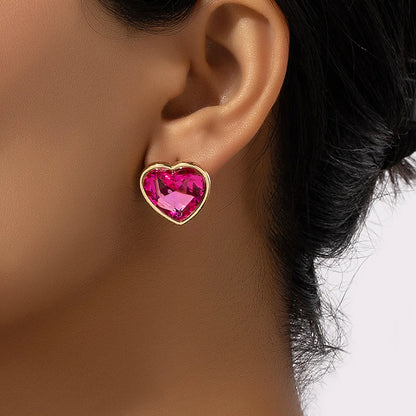 1 Pair Simple Style Shiny Heart Shape Plating Inlay Alloy Gem Ear Studs