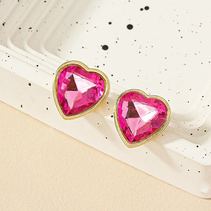 1 Pair Simple Style Shiny Heart Shape Plating Inlay Alloy Gem Ear Studs