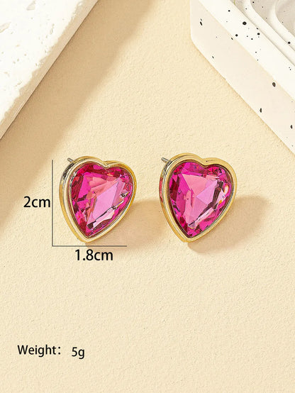 1 Pair Simple Style Shiny Heart Shape Plating Inlay Alloy Gem Ear Studs