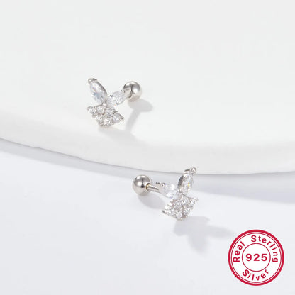 1 Pair Simple Style Shiny Korean Style Butterfly Plating Hollow Out Inlay Sterling Silver Zircon 18k Gold Plated White Gold Plated Ear Studs