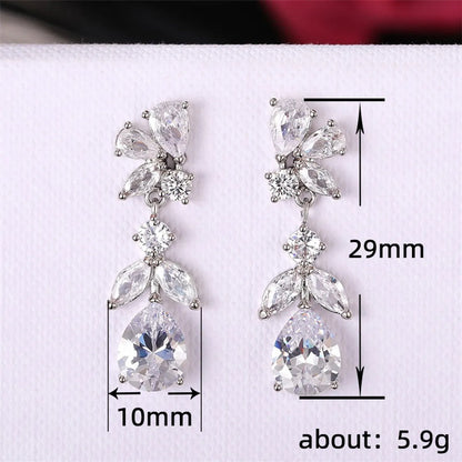 1 Pair Simple Style Shiny Leaf Water Droplets Inlay Copper Zircon Drop Earrings