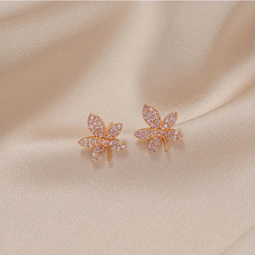 1 Pair Simple Style Shiny Maple Leaf Plating Inlay Alloy Rhinestones Ear Studs