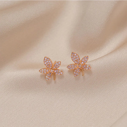 1 Pair Simple Style Shiny Maple Leaf Plating Inlay Alloy Rhinestones Ear Studs