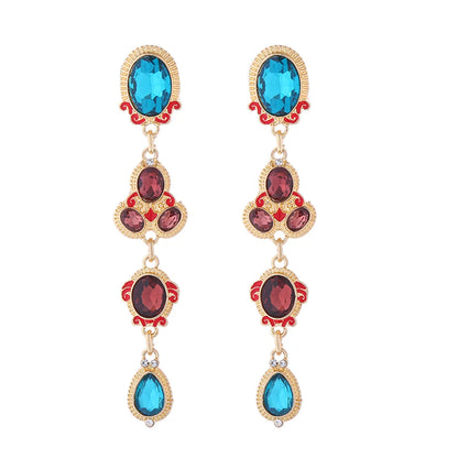 1 Pair Simple Style Shiny Oval Water Droplets Inlay Alloy Glass Gold Plated Drop Earrings