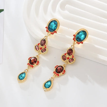 1 Pair Simple Style Shiny Oval Water Droplets Inlay Alloy Glass Gold Plated Drop Earrings