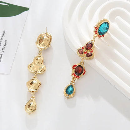 1 Pair Simple Style Shiny Oval Water Droplets Inlay Alloy Glass Gold Plated Drop Earrings