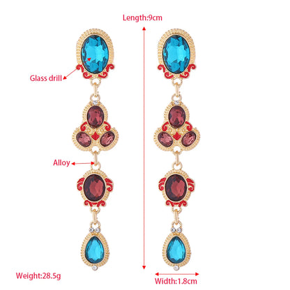 1 Pair Simple Style Shiny Oval Water Droplets Inlay Alloy Glass Gold Plated Drop Earrings