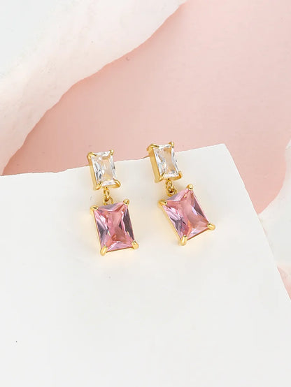 1 Pair Simple Style Shiny Rectangle Plating Inlay Stainless Steel Zircon 18k Gold Plated Drop Earrings