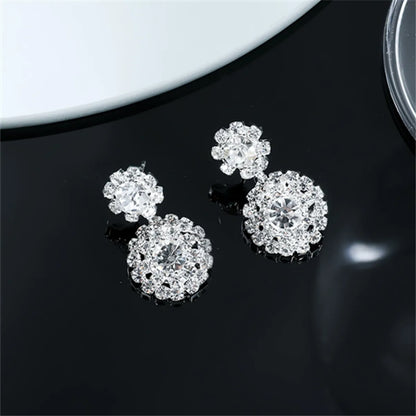 1 Pair Simple Style Shiny Round Copper Plating Inlay Rhinestones Silver Plated Drop Earrings