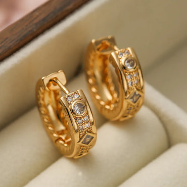 1 Pair Simple Style Shiny Round Copper Plating Inlay Zircon 18k Gold Plated Hoop Earrings