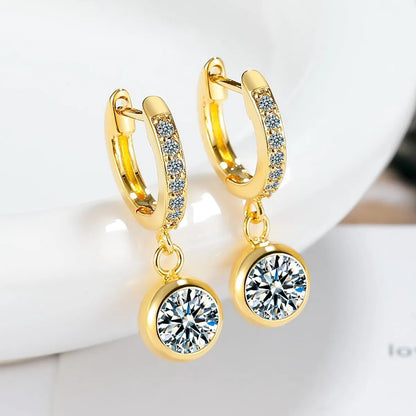 1 Pair Simple Style Shiny Round Inlay Copper Zircon Drop Earrings