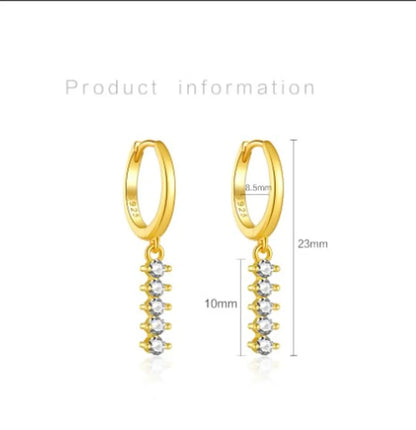 1 Pair Simple Style Shiny Round Inlay Sterling Silver Zircon 18K Gold Plated Drop Earrings