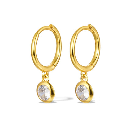 1 Pair Simple Style Shiny Round Plating Inlay Sterling Silver Zircon 18k Gold Plated White Gold Plated Drop Earrings