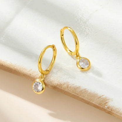 1 Pair Simple Style Shiny Round Plating Inlay Sterling Silver Zircon 18k Gold Plated White Gold Plated Drop Earrings