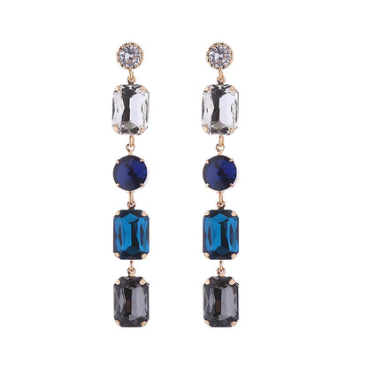 1 Pair Simple Style Shiny Round Square Inlay Alloy Rhinestones Glass Gold Plated Drop Earrings