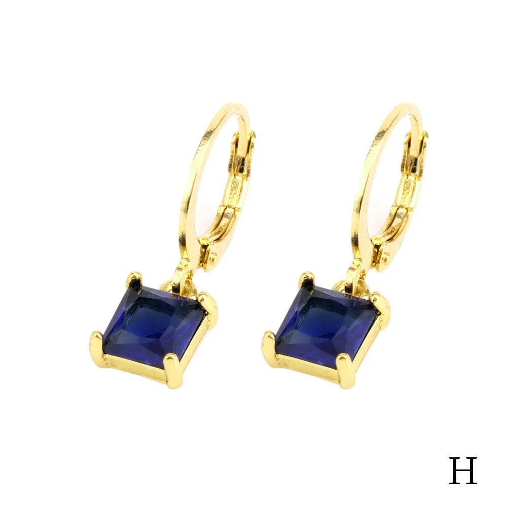 1 Pair Simple Style Shiny Round Square Plating Inlay Copper Zircon 18k Gold Plated Drop Earrings