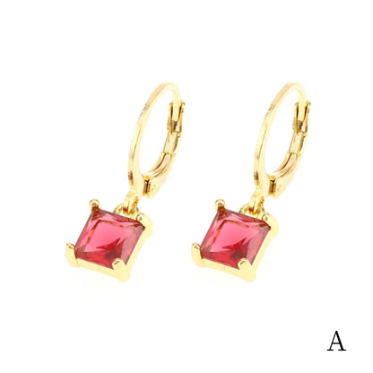 1 Pair Simple Style Shiny Round Square Plating Inlay Copper Zircon 18k Gold Plated Drop Earrings