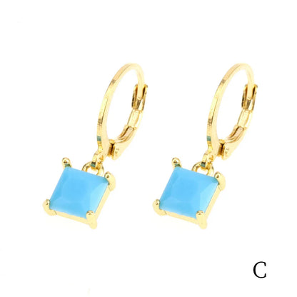 1 Pair Simple Style Shiny Round Square Plating Inlay Copper Zircon 18k Gold Plated Drop Earrings